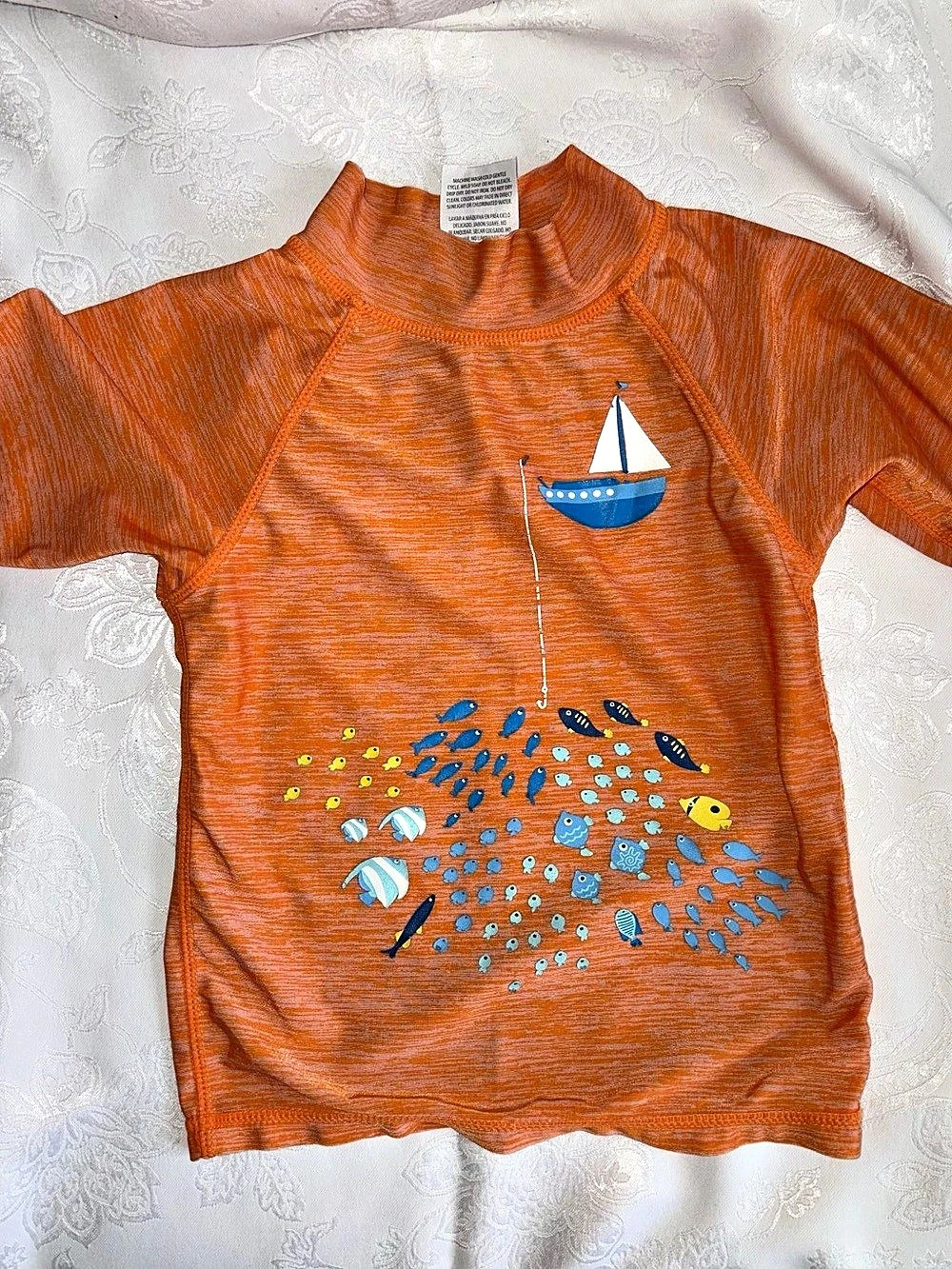UV Skinz Short Sleeve Rash Guard Orange Blue unisex Small Like New